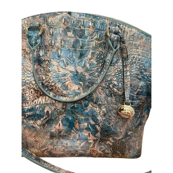 BRAHMIN LARGE DUXBURY “BLUE LACE MELBOURNE “ SATCHEL CROC Leather Good Condition - Picture 2 of 10